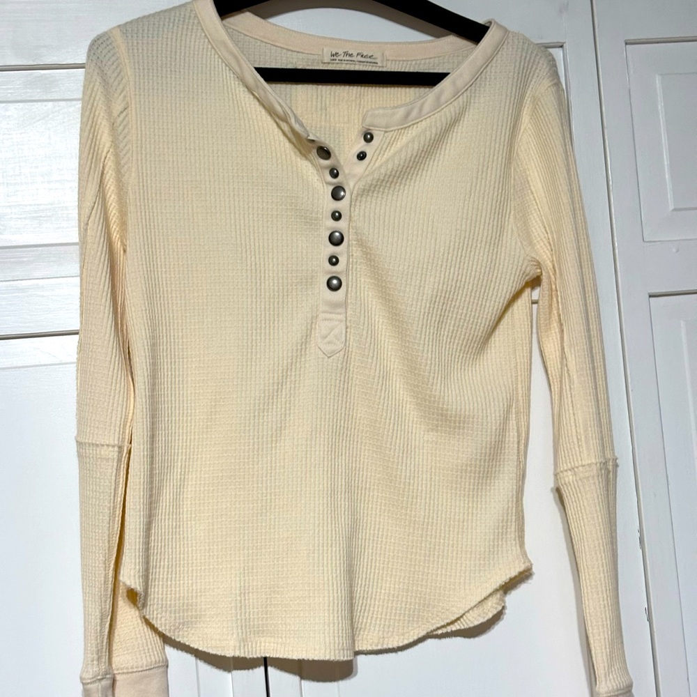 FREE PEOPLE We The Free Everest Henley Tee Ivory 1/4 Button Waffle Knit Top